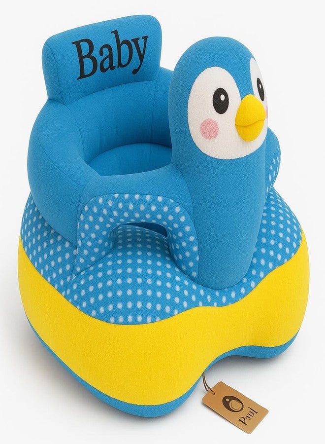 PWI Plush Baby Sitter with Backrest & Cartoon Support | Soft & Safe Seat for 0-24 Months | Blue, Lightweight & Portable - Image 1