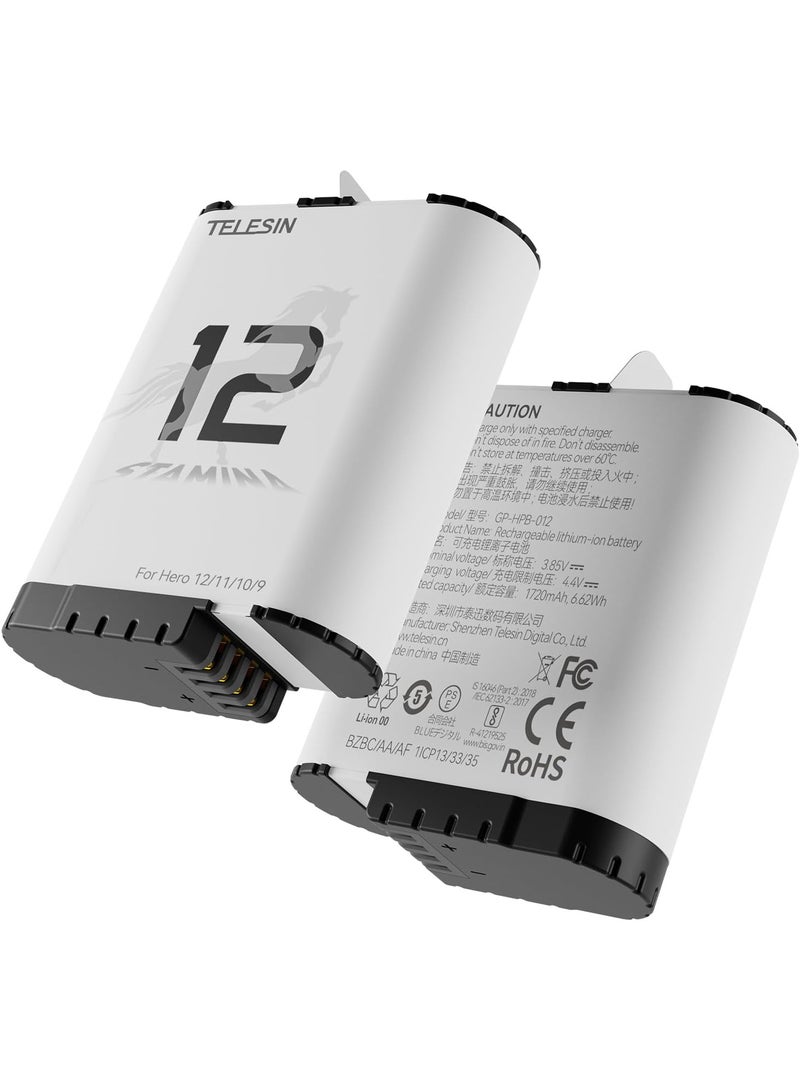 TELESIN Battery (1-Pack) for GoPro 12 11 10 9, Long Lasting Large Capacity as Original Batteries Support Fast Charge for Go Pro Hero 12 Hero 11 Hero 10 Hero 9 Camera Charger Accessories - Image 1