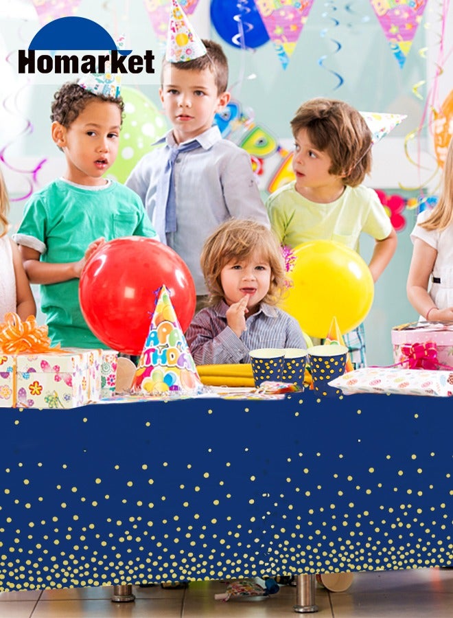 هومار كيت 201 قطعة من لوازم الحفلات باللونين الأزرق والذهبي، 25 أواني طعام للحفلات للاستعمال مرة واحدة، وملاعق شوك بلاستيكية ذهبية وأطباق ورقية زرقاء منقطة ذهبية، وأكواب مناديل زرقاء للتخرج، وأعياد الميلاد، وال - Image 2