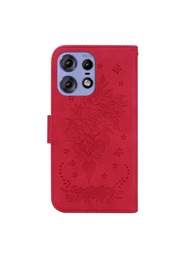 إيروريكس جراب لهاتف موتورولا إيدج 50 برو، مصنوع من الجلد المنقوش بنقشة الفراشة الوردية - Image 3