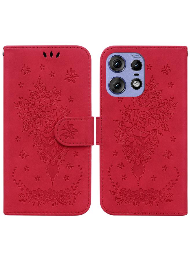 إيروريكس جراب لهاتف موتورولا إيدج 50 برو، مصنوع من الجلد المنقوش بنقشة الفراشة الوردية - Image 1