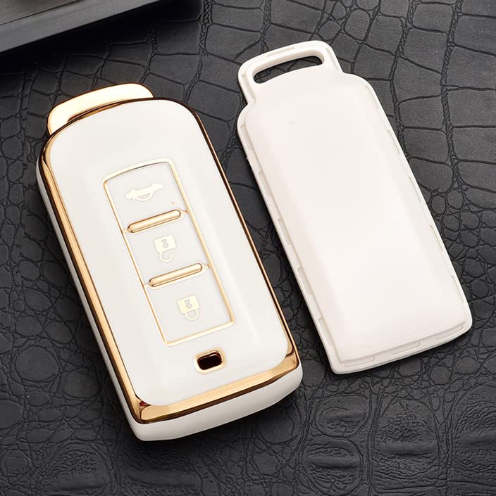 SANRILY Soft TPU with Gold Edge Smart Key Fob Cover for Mitsubishi Outlander ASX Lancer Evo X GTS EX Keyless Keychain Holder 3 Button Key Case Shell Beige - Image 3