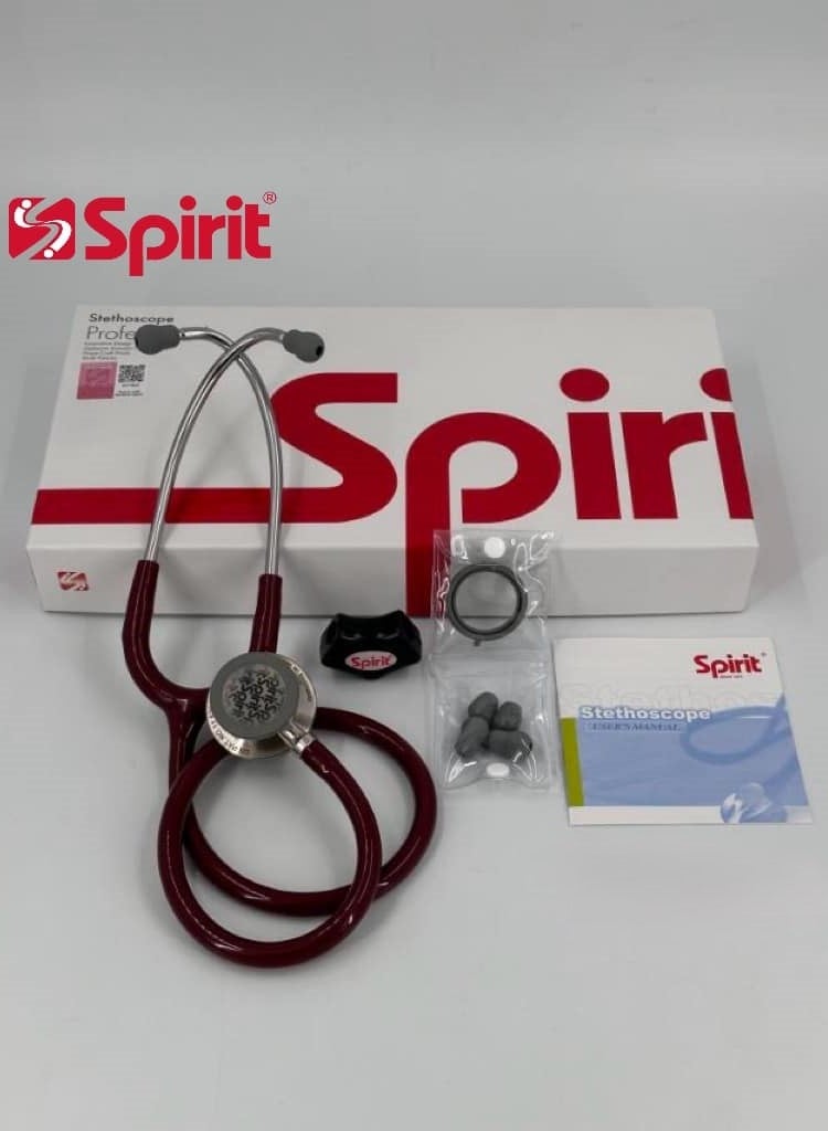 سبيريت سماعة الطبيب ذات الرأس المزدوج للكبار من سلسلة ديلوكس،  نوع التحويل السريع المتقدم  قطعة صدر بلمسة نهائية من النحاس  بورجوندي