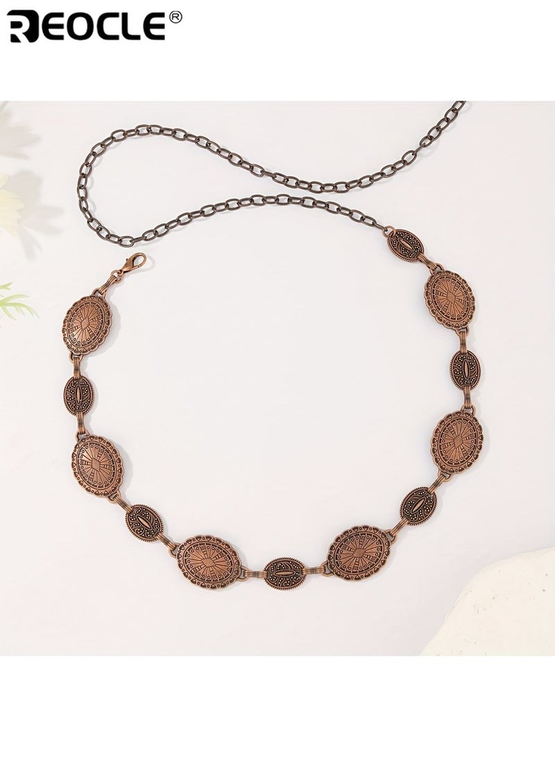 REOCLE Women's Fashionable Metal Decorative Chains Retro Ethnic Style Versatile Decoration Accessory for Dresses Skirts (125cm) - Image 3