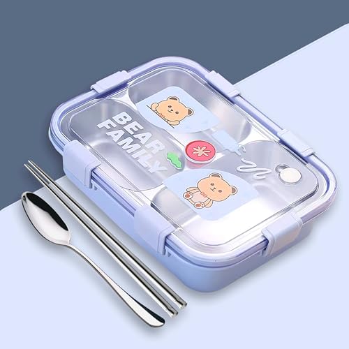 KBV Leak-Proof Stainless Steel Lunch Box (3 Compartment) – BPA-Free Airtight Insulated Tiffin Box with Spoon & Chopsticks | Food Grade Bento Lunch Box for School, Office, Kids, Travel | ISI Mark - Image 1