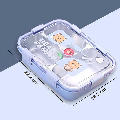 KBV Leak-Proof Stainless Steel Lunch Box (3 Compartment) – BPA-Free Airtight Insulated Tiffin Box with Spoon & Chopsticks | Food Grade Bento Lunch Box for School, Office, Kids, Travel | ISI Mark - Image 3