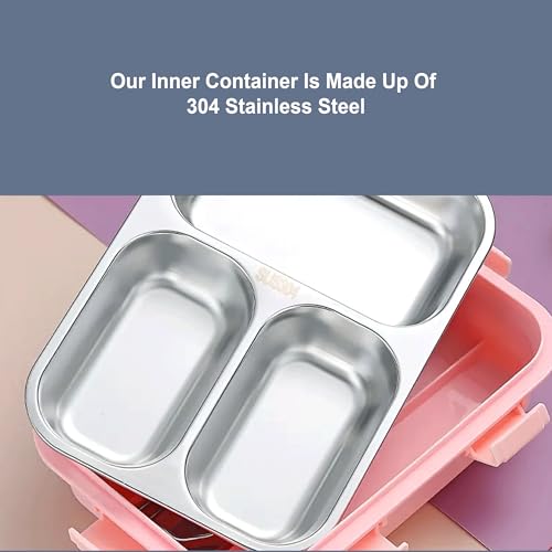 KBV Leak-Proof Stainless Steel Lunch Box (3 Compartment) – BPA-Free Airtight Insulated Tiffin Box with Spoon & Chopsticks | Food Grade Bento Lunch Box for School, Office, Kids, Travel | ISI Mark - Image 5