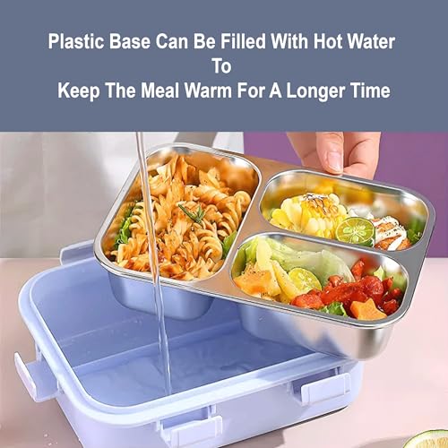 KBV Leak-Proof Stainless Steel Lunch Box (3 Compartment) – BPA-Free Airtight Insulated Tiffin Box with Spoon & Chopsticks | Food Grade Bento Lunch Box for School, Office, Kids, Travel | ISI Mark - Image 4
