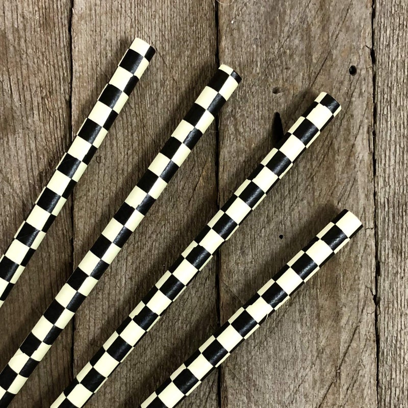 Outside the Box Pape Black and White Check Paper Straws - Race Theme Checkered Flag Drinking Straws - 7.75 Inches - 50 Pack Outside the Box Papers Brand - Image 2