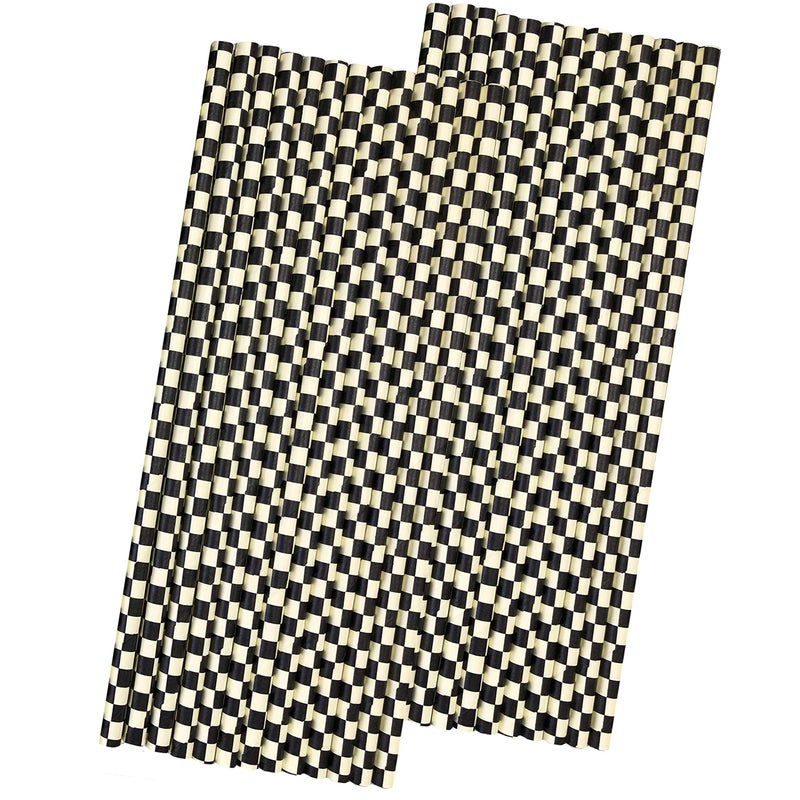 Outside the Box Pape Black and White Check Paper Straws - Race Theme Checkered Flag Drinking Straws - 7.75 Inches - 50 Pack Outside the Box Papers Brand - Image 1