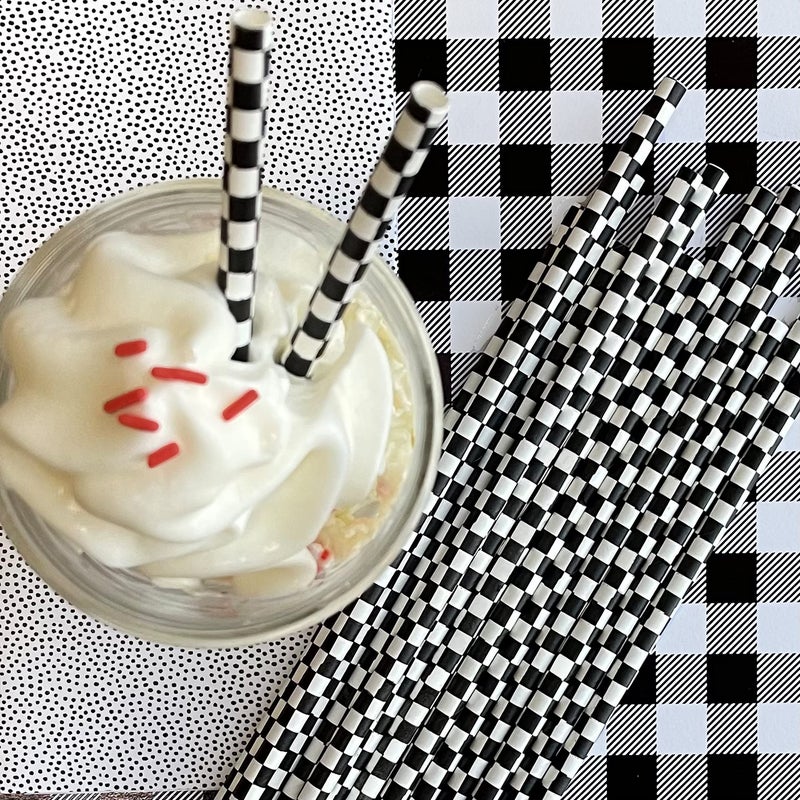 Outside the Box Pape Black and White Check Paper Straws - Race Theme Checkered Flag Drinking Straws - 7.75 Inches - 50 Pack Outside the Box Papers Brand - Image 4
