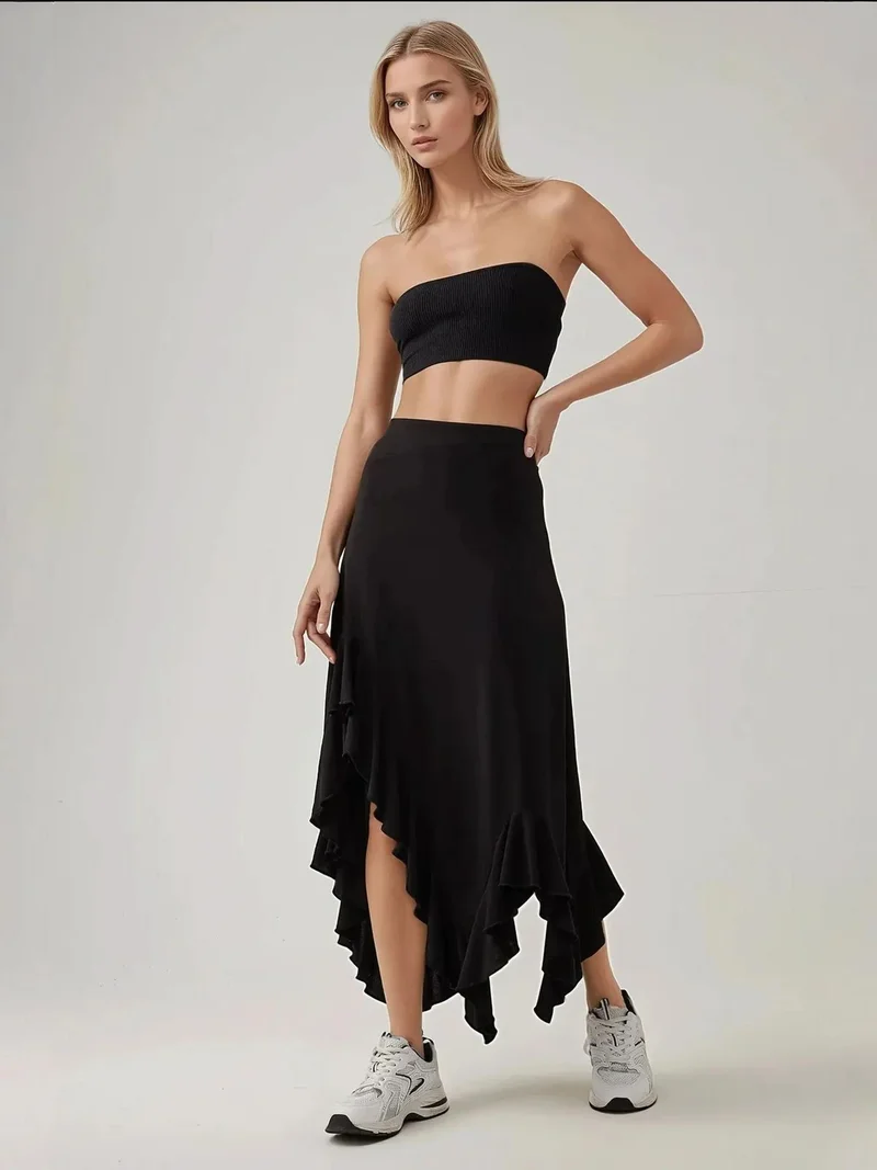 زوبعة تنورة ماكسي بكشكش ودرابيه