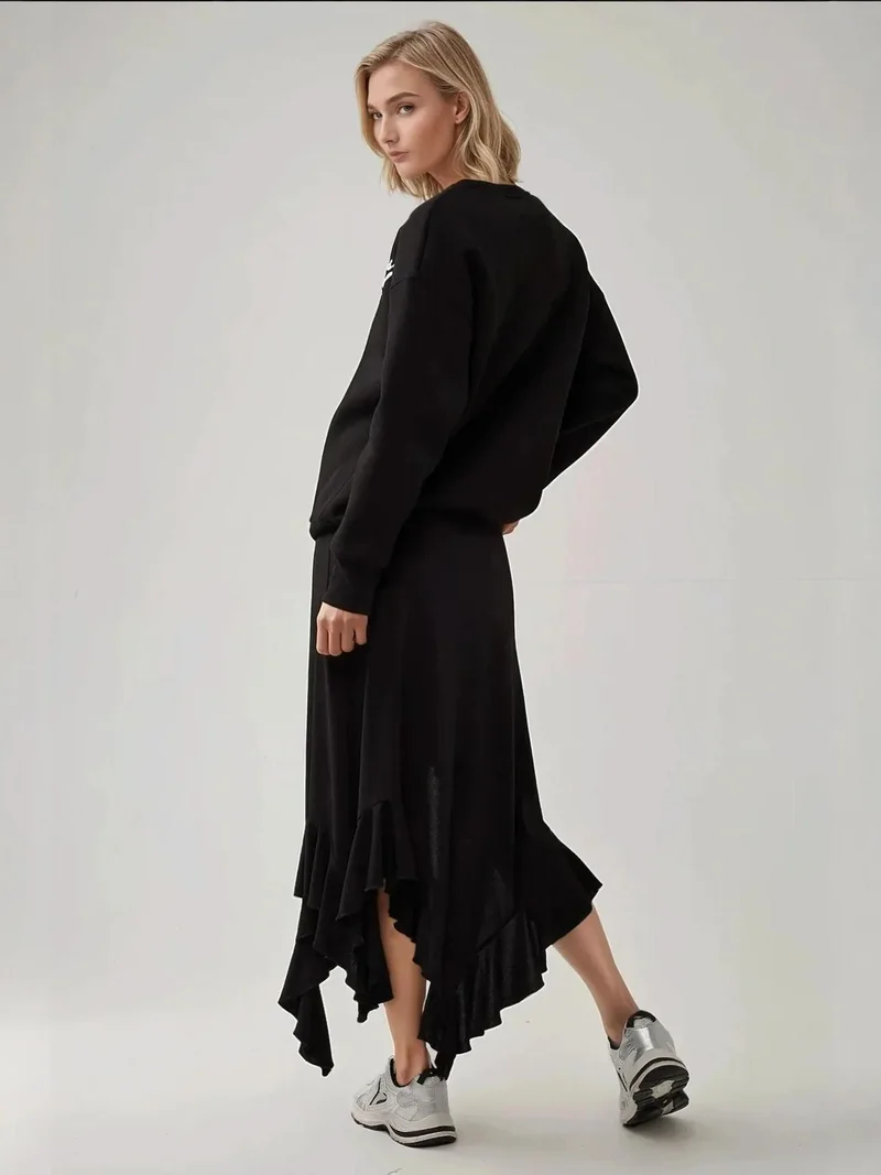 زوبعة تنورة ماكسي بكشكش ودرابيه