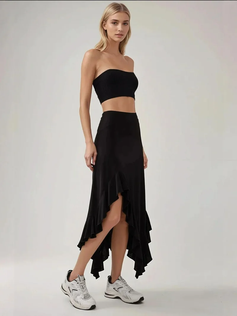 زوبعة تنورة ماكسي بكشكش ودرابيه