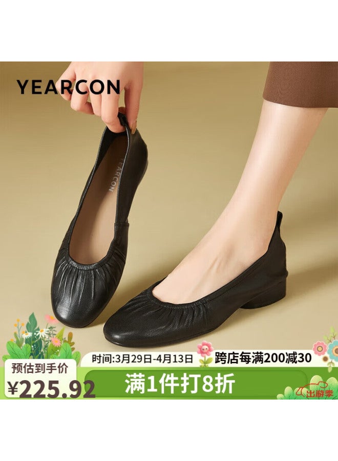 YEARCON Yierkang Women's Fashion Low-heeled Single Shoes Ladies' Low-heeled Commuting Casual Work Shoes 26004w Black 35 - Image 1