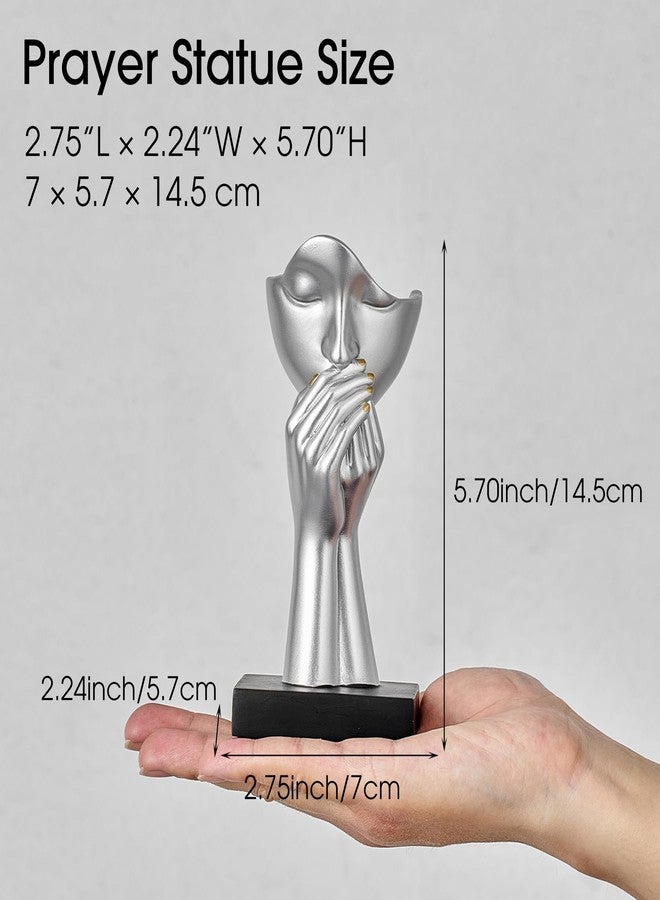 FUNTEREST 3 Pcs Silver Decor Prayer Statues, Modern Prayer of Peace Figurines Shelf Decor Accents, Abstract Art Sculpture Home Decorations for Living Room Bedroom Office Bookshelf Coffee Table, Gifts for Women - Image 4