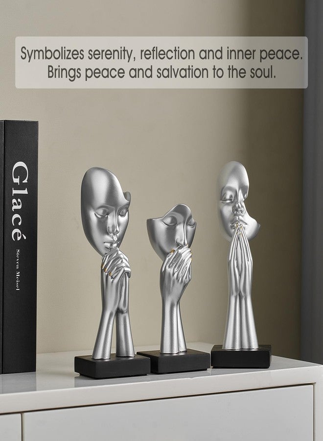 FUNTEREST 3 Pcs Silver Decor Prayer Statues, Modern Prayer of Peace Figurines Shelf Decor Accents, Abstract Art Sculpture Home Decorations for Living Room Bedroom Office Bookshelf Coffee Table, Gifts for Women - Image 5