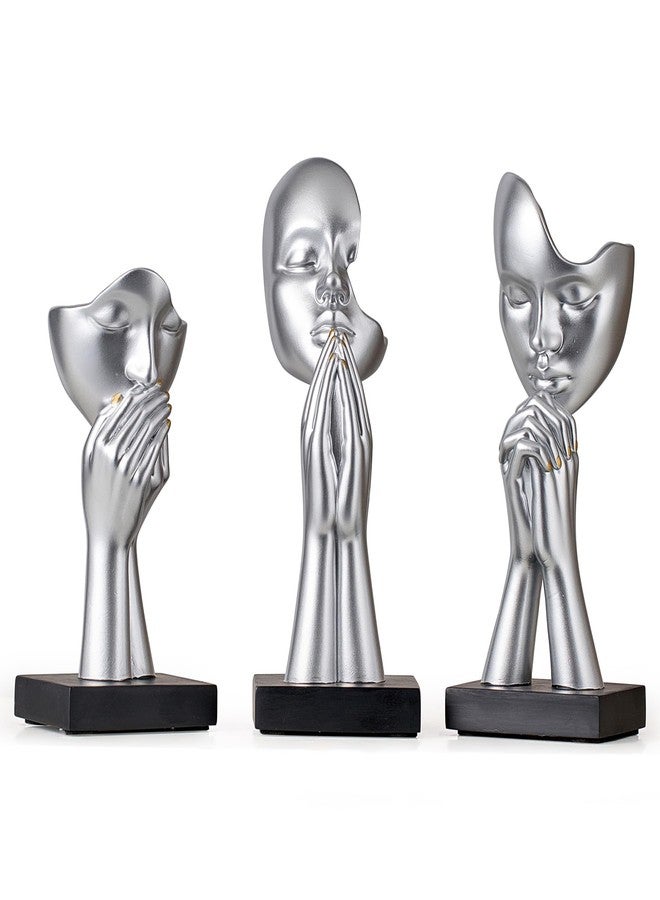 FUNTEREST 3 Pcs Silver Decor Prayer Statues, Modern Prayer of Peace Figurines Shelf Decor Accents, Abstract Art Sculpture Home Decorations for Living Room Bedroom Office Bookshelf Coffee Table, Gifts for Women - Image 1