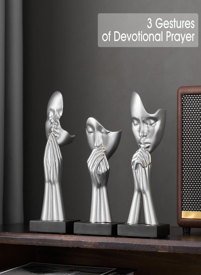 FUNTEREST 3 Pcs Silver Decor Prayer Statues, Modern Prayer of Peace Figurines Shelf Decor Accents, Abstract Art Sculpture Home Decorations for Living Room Bedroom Office Bookshelf Coffee Table, Gifts for Women - Image 3