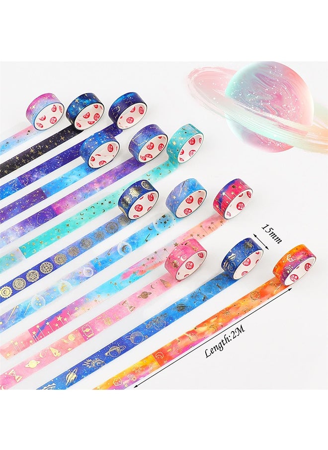 Peachjoy Galaxy Purple Bronzing Washi Tape, 12 Rolls DIY Hand Account Creative Decorative Stickers Handmade Accessories Gold Foil Paper Tapes with Constellations, Blue Sky, Moon, Stars, Celestial Bodies  - Image 3