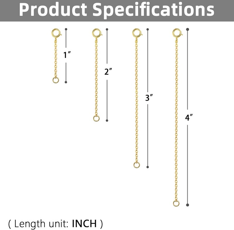 VANBARIS Necklace Extenders Gold 14K 925 Sterling Silver Bracelet Chain Jewelry Extension for Necklace, 4 Piece Set (1, 2, 3, 4 Inches) - Image 3