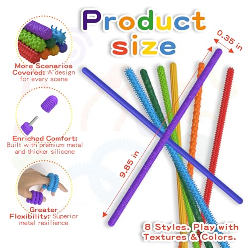 CEMECER Fidget Toys for Kids Adults 8Pack Sensory Sticks Stress Fidgets for Anxiety Autism ADHD Flexible Sticks Silicone Toys for Adults Calm Down Classroom Office Desk Travel Airplane - Image 5
