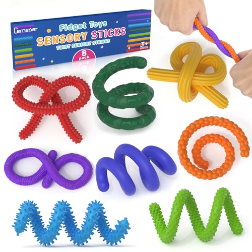 CEMECER Fidget Toys for Kids Adults 8Pack Sensory Sticks Stress Fidgets for Anxiety Autism ADHD Flexible Sticks Silicone Toys for Adults Calm Down Classroom Office Desk Travel Airplane - Image 1