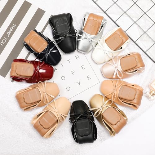 Dear Time Women's Casual Foldable Ballet Flats Square Toe Ballerina Flats Shoes Comfortable Burgundy Patent Leather Size 5 - Image 5