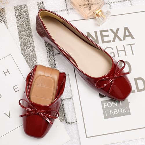 Dear Time Women's Casual Foldable Ballet Flats Square Toe Ballerina Flats Shoes Comfortable Burgundy Patent Leather Size 5 - Image 3