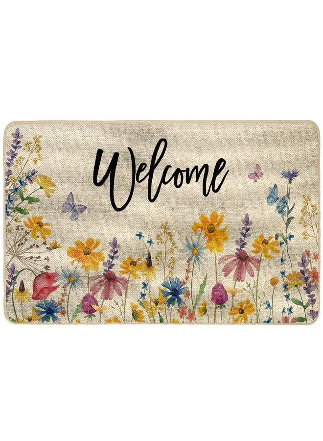 Baccessor Floral Flowers Welcome Doormat Outdoor Spring Summer Front Entrance Doormat Door Mat Absorbent Non-Slip Rubber Backing Seasonal Outside Indoor Decoration Large 17x36 Inch - Image 1