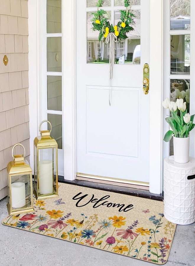 Baccessor Floral Flowers Welcome Doormat Outdoor Spring Summer Front Entrance Doormat Door Mat Absorbent Non-Slip Rubber Backing Seasonal Outside Indoor Decoration Large 17x36 Inch - Image 2