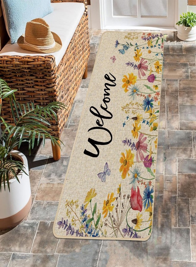 Baccessor Floral Flowers Welcome Doormat Outdoor Spring Summer Front Entrance Doormat Door Mat Absorbent Non-Slip Rubber Backing Seasonal Outside Indoor Decoration Large 17x36 Inch - Image 3