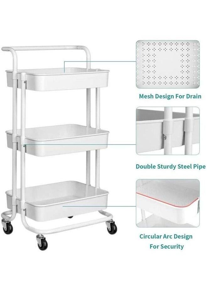 HOMESTAR 3-Tier Rolling Shelves Metal Cart Organizer White  - Image 3