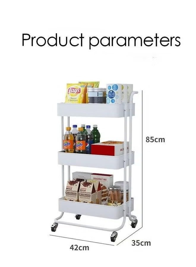 HOMESTAR 3-Tier Rolling Shelves Metal Cart Organizer White  - Image 4