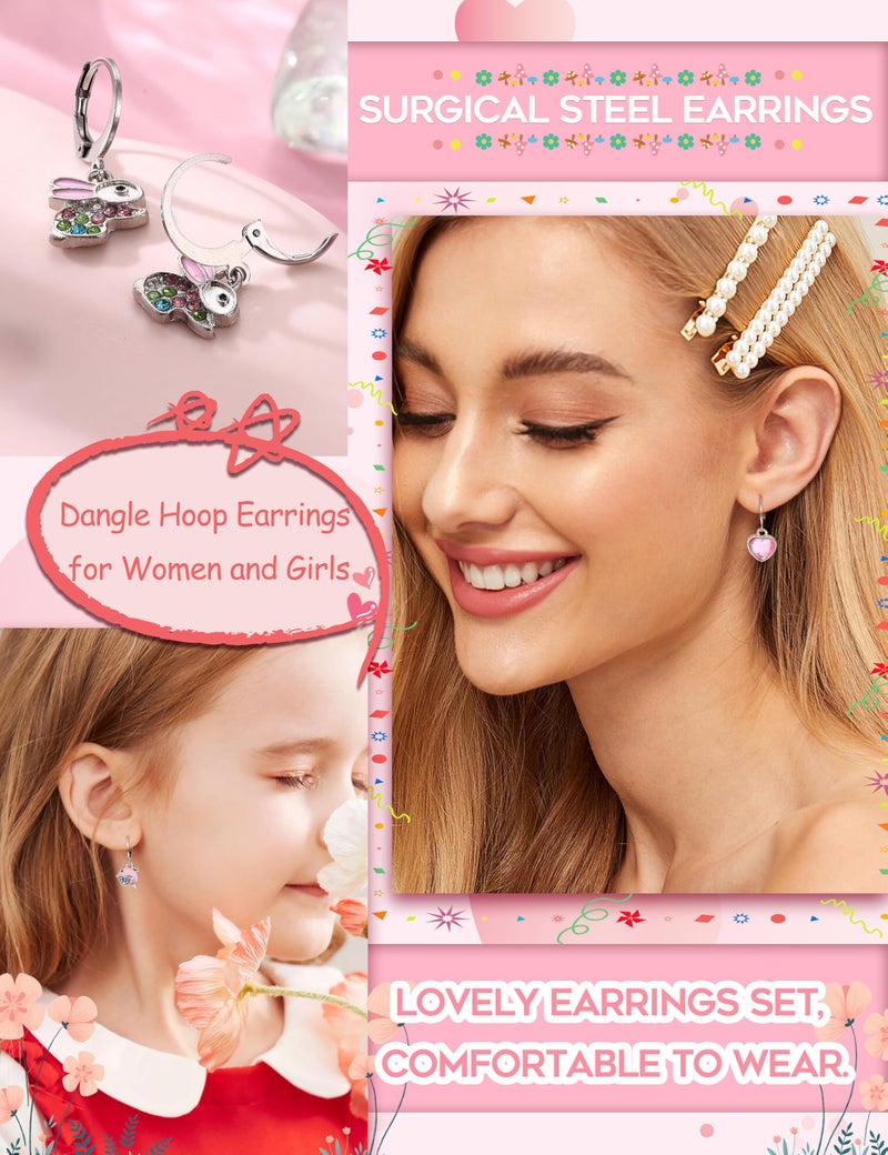 BESTEEL 16 Pairs Hypoallergenic Earrings for Girls Women Sensitive Ears Cute Surgical Steel Dangle Huggie Hoop Earings Set with Charm CZ Heart Animal Christmas Gifts Silver - Image 3