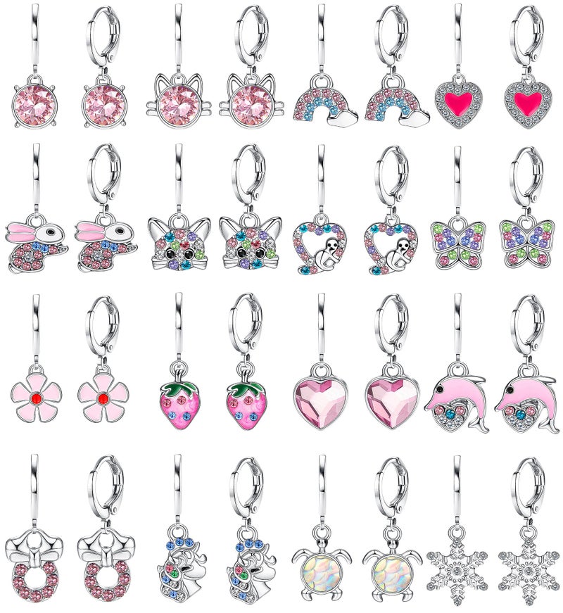 BESTEEL 16 Pairs Hypoallergenic Earrings for Girls Women Sensitive Ears Cute Surgical Steel Dangle Huggie Hoop Earings Set with Charm CZ Heart Animal Christmas Gifts Silver - Image 1