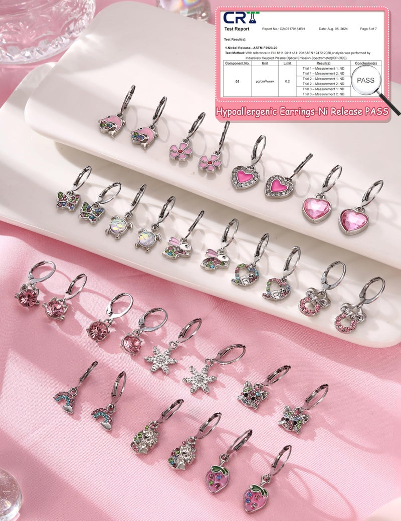 BESTEEL 16 Pairs Hypoallergenic Earrings for Girls Women Sensitive Ears Cute Surgical Steel Dangle Huggie Hoop Earings Set with Charm CZ Heart Animal Christmas Gifts Silver - Image 4