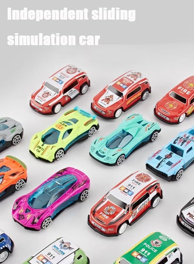 XiuWoo Alloy Racing Car Transporter Truck Toys for Kids - 3 Metal Cars with Folding Race Track & Ejection Launcher, Inertia Container Truck & Storage Box, Toddler Toy Gift for Boys & Girls (Red) - Image 5