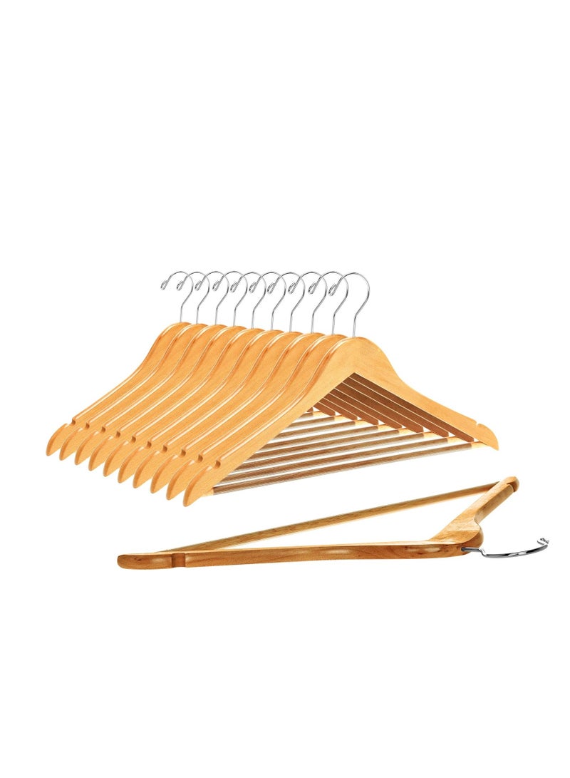 Quality Wooden Hangers - Slightly Curved Hanger Set - Solid Wood Coat Hangers with Stylish Chrome Hooks - Heavy-Duty Clothes, Jacket, Shirt, Pants, Suit Hangers (Natural, 10)  - Image 1