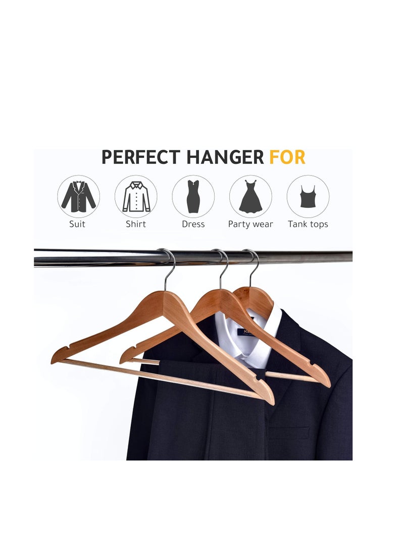 Quality Wooden Hangers - Slightly Curved Hanger Set - Solid Wood Coat Hangers with Stylish Chrome Hooks - Heavy-Duty Clothes, Jacket, Shirt, Pants, Suit Hangers (Natural, 10)  - Image 5