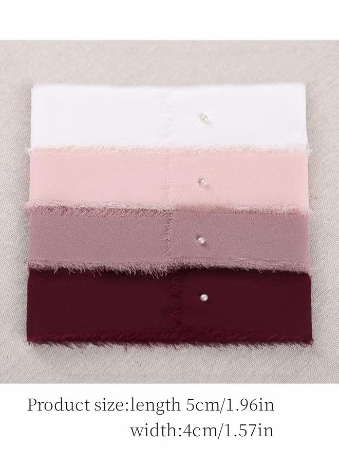 هابي دي مجموعة شرائط الشريط الحريري من الشيفون المصنوعة يدويا لدعوات الزفاف ، باقات الزفاف ، تغليف الهدايا ، الحرف اليدوية DIY 4 لفات (بورجوندي / وردي متربة / بنفسجي / وردي) - Image 4