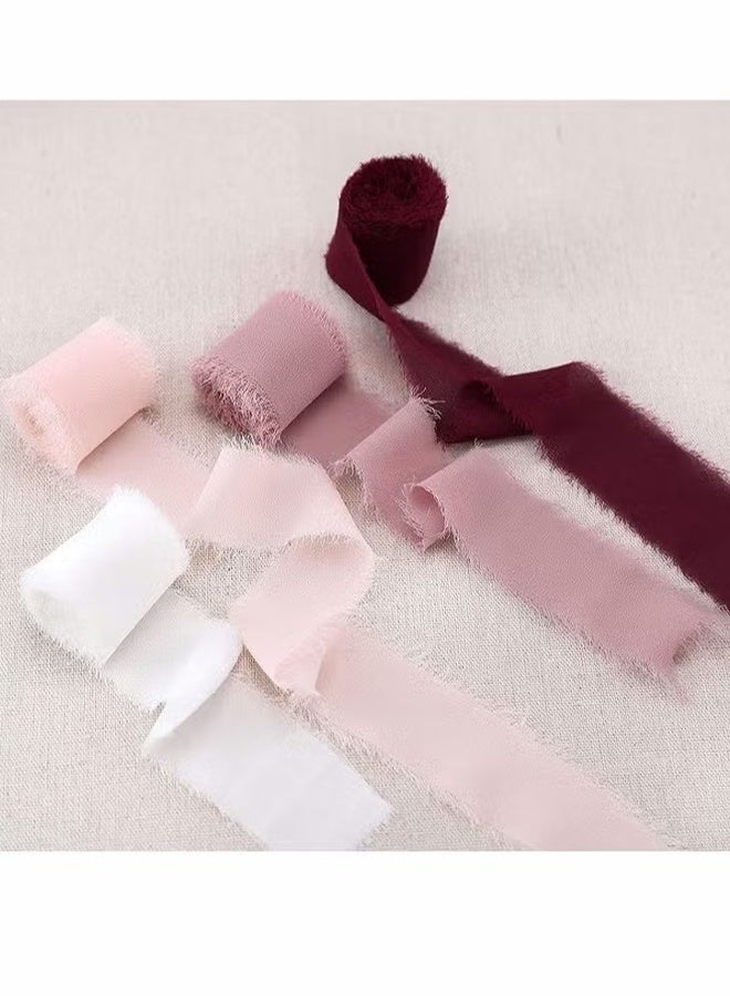 هابي دي مجموعة شرائط الشريط الحريري من الشيفون المصنوعة يدويا لدعوات الزفاف ، باقات الزفاف ، تغليف الهدايا ، الحرف اليدوية DIY 4 لفات (بورجوندي / وردي متربة / بنفسجي / وردي) - Image 3