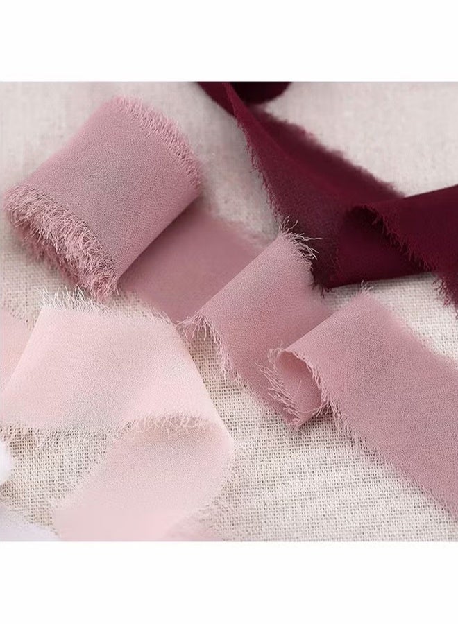 هابي دي مجموعة شرائط الشريط الحريري من الشيفون المصنوعة يدويا لدعوات الزفاف ، باقات الزفاف ، تغليف الهدايا ، الحرف اليدوية DIY 4 لفات (بورجوندي / وردي متربة / بنفسجي / وردي) - Image 2