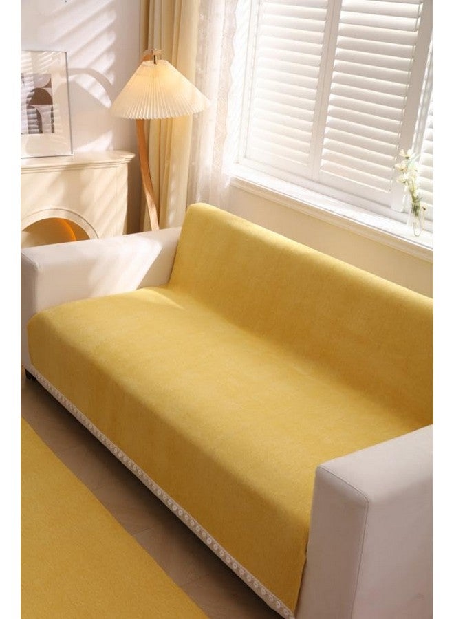 HOMETHREADS HOMETHREADS Chenille Fabric 1 Seater Couch/Sofa Covers | Luxurious Slipcover Solutions for Sofas, Armchairs, and Loveseats (Yellow, 3 Seater Small | 160x180cm) - Image 3