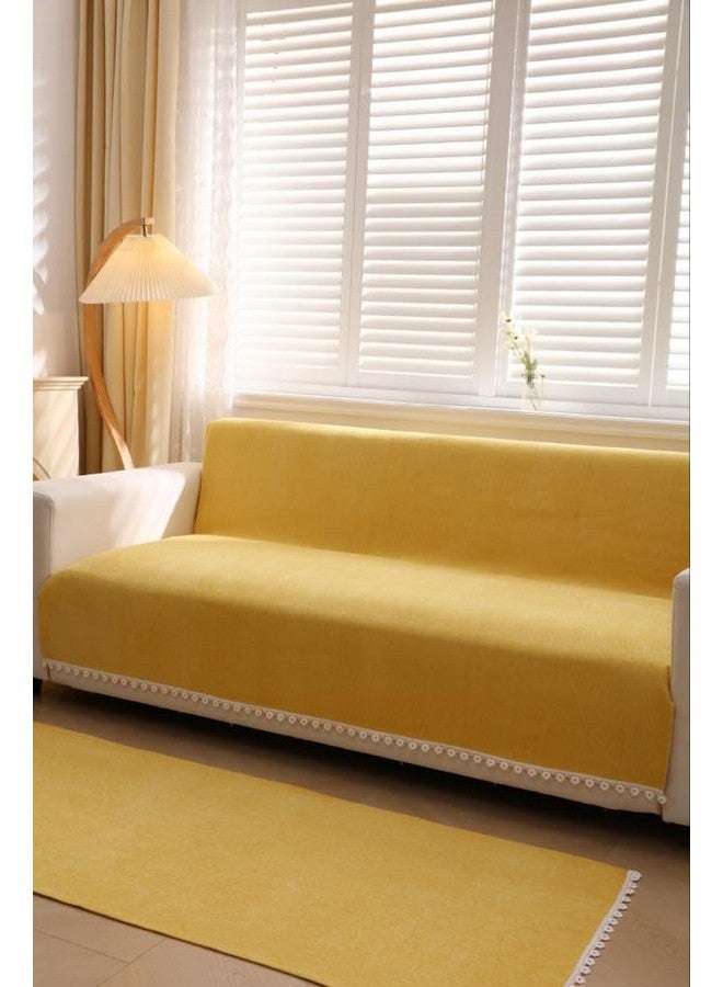 HOMETHREADS HOMETHREADS Chenille Fabric 1 Seater Couch/Sofa Covers | Luxurious Slipcover Solutions for Sofas, Armchairs, and Loveseats (Yellow, 3 Seater Small | 160x180cm) - Image 5