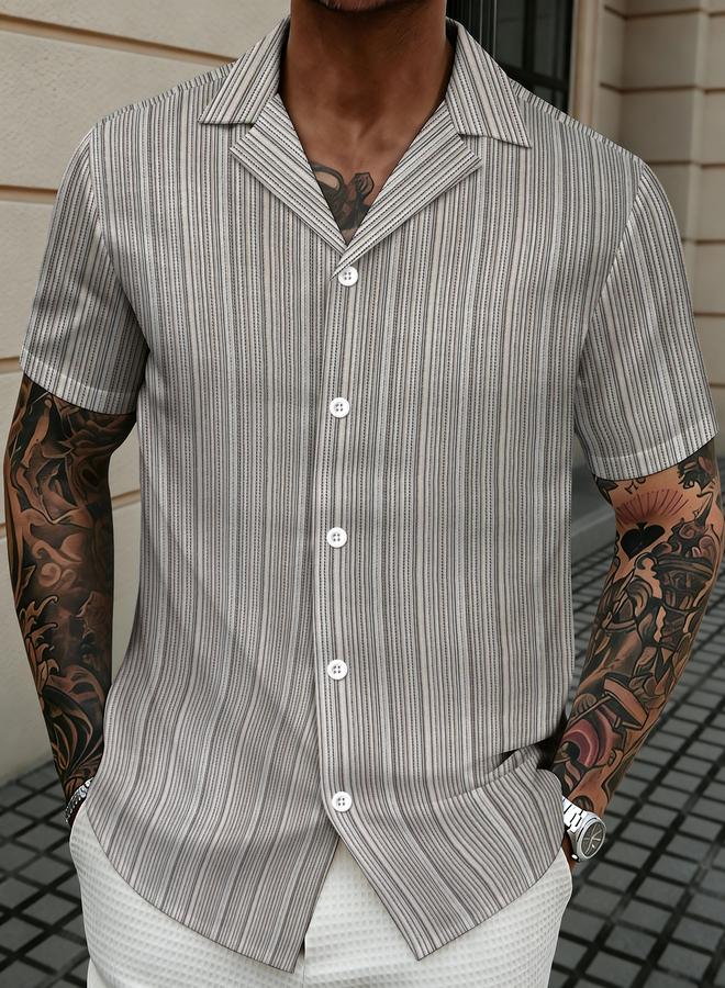 Take Two Men Casual Striped Short Sleeve Shirt - Image 1