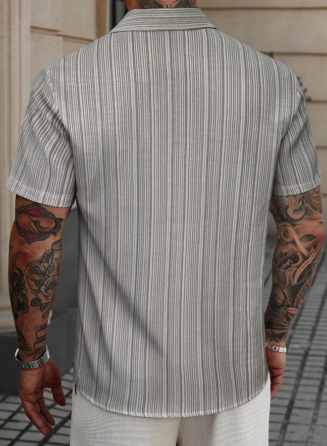 Take Two Men Casual Striped Short Sleeve Shirt - Image 4