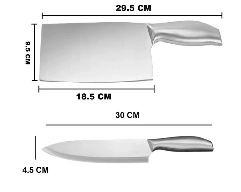 VELINEX® Premium Stainless Steel Knife Set (2 Pcs) – Heavy Duty Meat Cleaver & Multipurpose Kitchen Knives with Full Metal Handle | Sharp Blade for Meat, Vegetables & Fruits (C-B/C-C) - Image 3