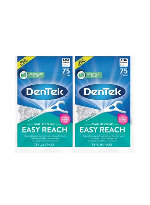 Complete Clean Easy Reach Floss Picks Advanced Fluoride Coating Mouthwash Blast Flavor 75 Ct. (Pack Of 2)