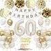 Froova 60th Birthday Decorations for Women Men Beige Gold White Birthday Balloons Happy 60th Banner Cake Topper Neutral Number 60 Foil Balloon Pom Poms for 60 Years Old Bday Party Decoration Supplies - Image 3